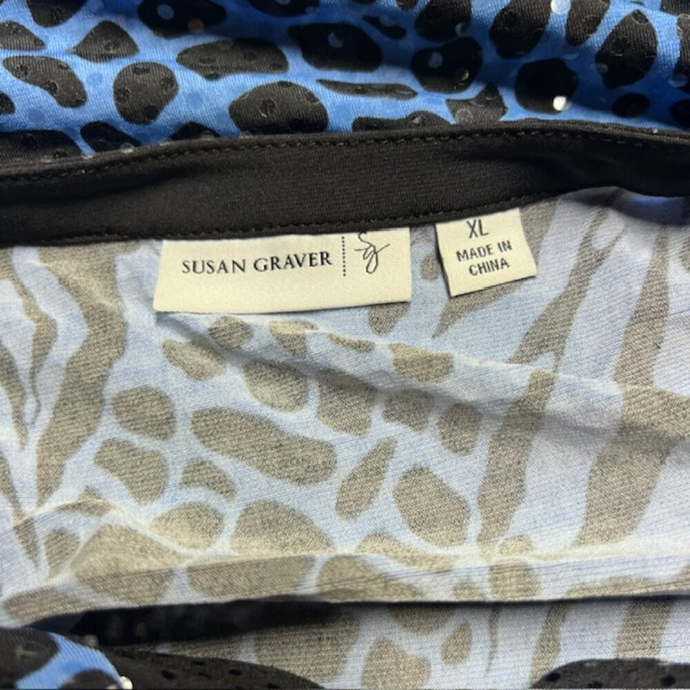 Susan Graver Blue & Black Long Sleeve Blouse Size XL - Picture 8 of 8